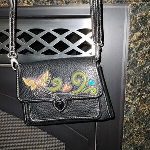 Brighton Black and Green Crossbody Bag with Floral Design perfect condition